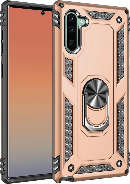Samsung Galaxy Note 10 Hoesjes – Anti-Shock Hybride Ring Armor Backcover – Schokbestendig – Goud-Ilumina Benelux