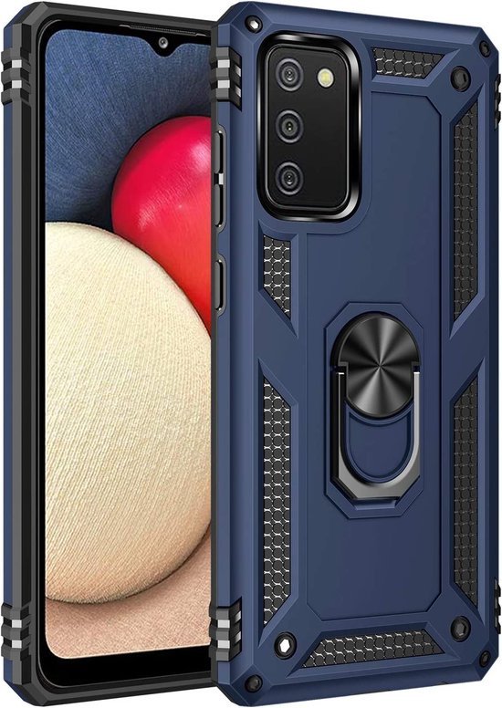 Samsung Galaxy A02S Hoesjes – Anti-Shock Hybride Ring Armor Backcover – Schokbestendig – Blauw-Ilumina Benelux