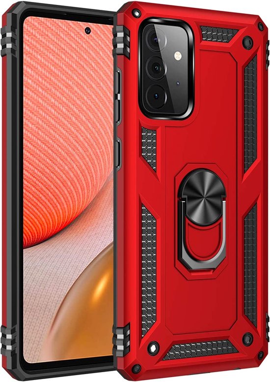 Samsung Galaxy A13 4G Hoesjes – Ring Armor Backcover – 360° Draaibare Standaard – Magneet – Rood-Ilumina Benelux