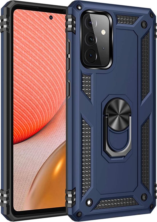 Samsung Galaxy A73 5G Hoesjes – Ring Armor Backcover – 360° Draaibare Standaard – Magneet – Blauw-Ilumina Benelux