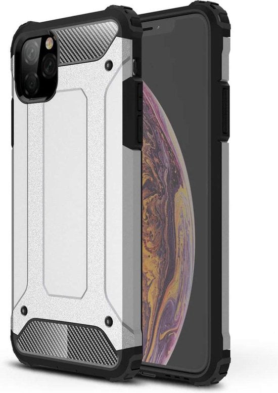 iPhone 12 Hoesjes – Armor Hybrid Backcover – Schokbestendig – Zilver-Ilumina Benelux