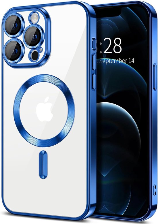 iPhone 14 Pro Max Hoesjes – Backcover – Camera Lens Protector – MagSafe Compatibel – Blauw