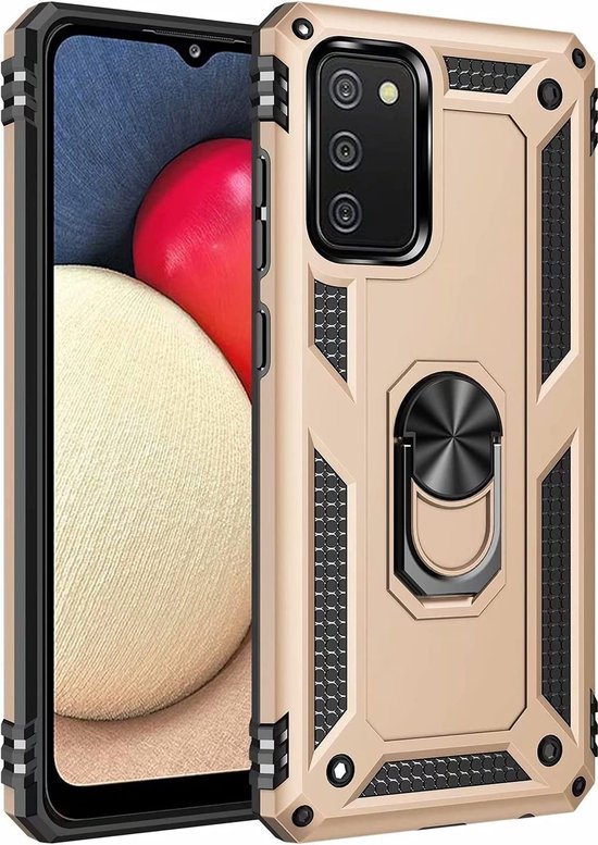 Samsung Galaxy A02s/A03s Hoesjes – Ring Armor Backcover – 360° Draaibare Standaard – Magneet – Goud-Ilumina Benelux
