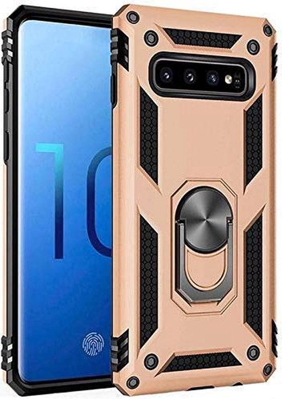 Samsung Galaxy S10e Hoesjes – Anti-Shock Hybride Ring Armor Backcover – Schokbestendig – Goud-Ilumina Benelux