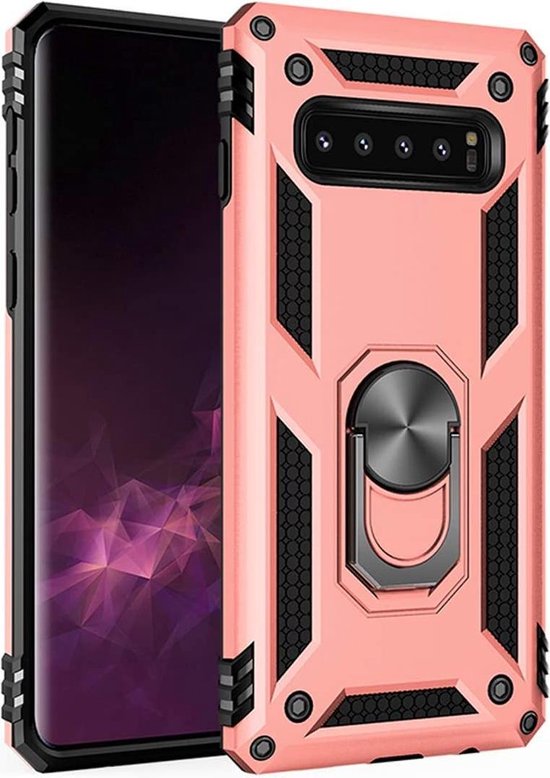 Samsung Galaxy S10 Hoesjes – Anti-Shock Hybride Ring Armor Backcover – Schokbestendig – Roségoud-Ilumina Benelux