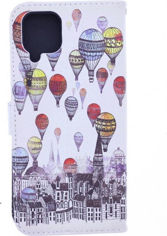 Samsung Galaxy A42 Hoesjes – Bookcase met Print Luchtballon – 2x Gehard Glas Screenprotector – Schokbestendig – Zwart-Ilumina Benelux