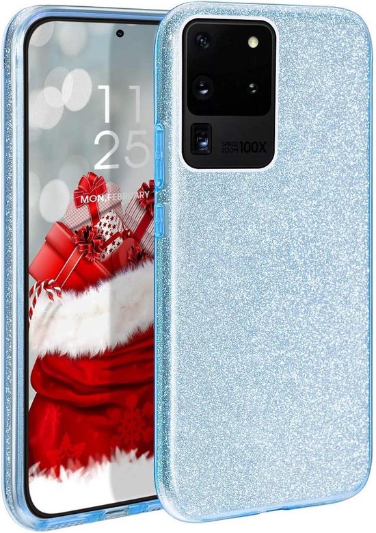 Samsung Galaxy A02s Hoesjes – Siliconen TPU Backcover – Glitter BlingBling Cover – Blauw-Ilumina Benelux