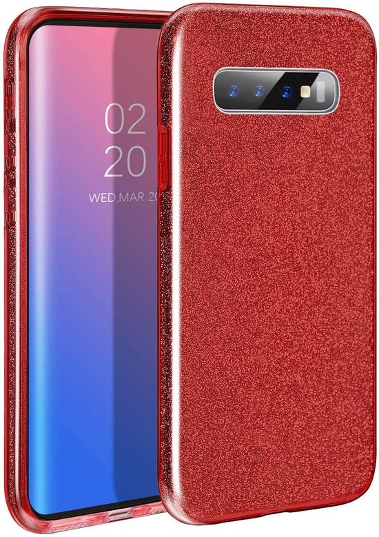 Backcover Hoesje Geschikt voor: Samsung Galaxy S10 Plus Glitters Siliconen TPU Case rood - BlingBling Cover
