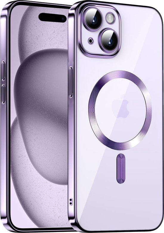 iPhone 15 Hoesjes – Magnetische Clear Siliconen Backcover – Camera Lens Protector – MagSafe – Paars-Ilumina Benelux