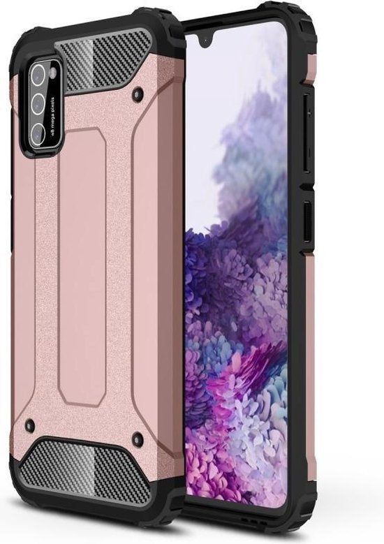 Samsung Galaxy A41 Hoesjes – Armor Hybrid Backcover – Schokbestendig – Roségoud-Ilumina Benelux