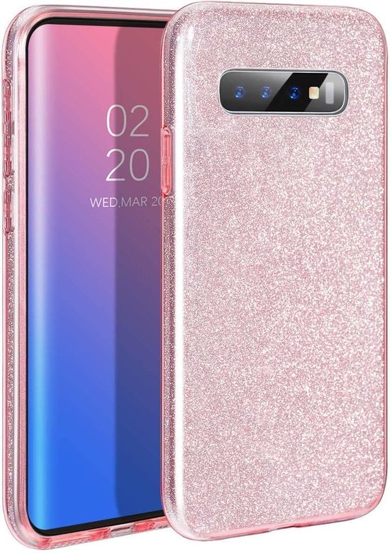 Samsung Galaxy S10 Plus Hoesjes – Siliconen TPU Backcover – Glitter BlingBling – Roze-Ilumina Benelux