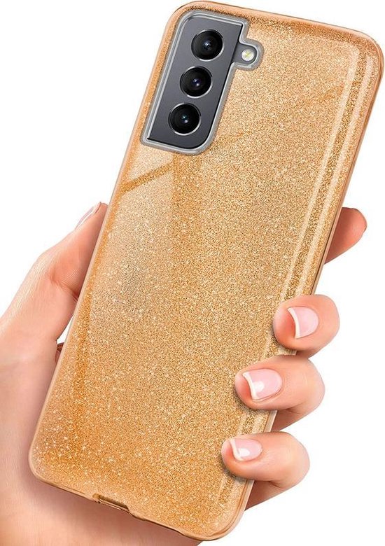 Samsung Galaxy S21 Plus Hoesjes – Siliconen TPU Backcover – Glitter BlingBling – Schokbestendig – Goud-Ilumina Benelux