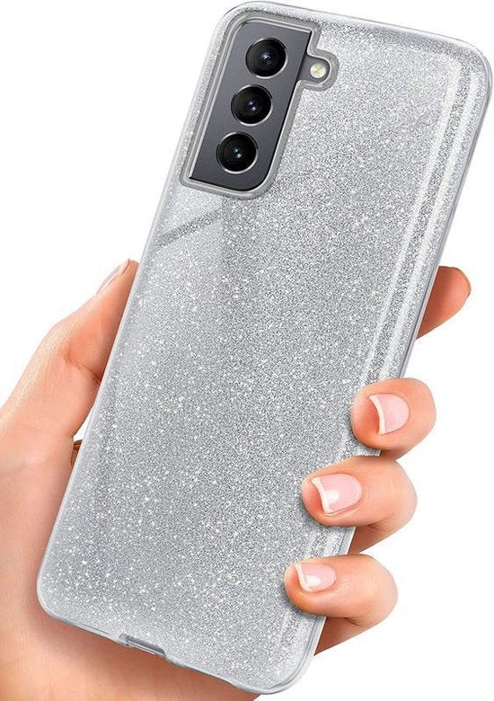 Samsung Galaxy S21 Plus Hoesjes – Siliconen TPU Backcover – Glitter BlingBling Cover – Zilver-Ilumina Benelux