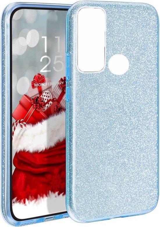 Samsung Galaxy A21S Hoesjes – Siliconen TPU Backcover – Glitter Bling – Schokbestendig – Blauw-Ilumina Benelux