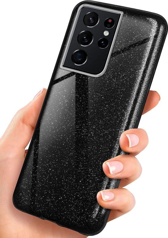 Samsung Galaxy S21 Ultra Hoesjes – Siliconen TPU Backcover – Glitter BlingBling – Schokbestendig – Zwart-Ilumina Benelux