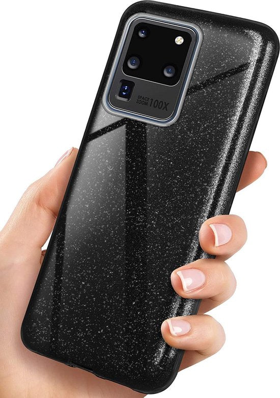Samsung Galaxy S20 Ultra Hoesjes – Siliconen TPU Backcover – Glitter BlingBling – Zwart-Ilumina Benelux