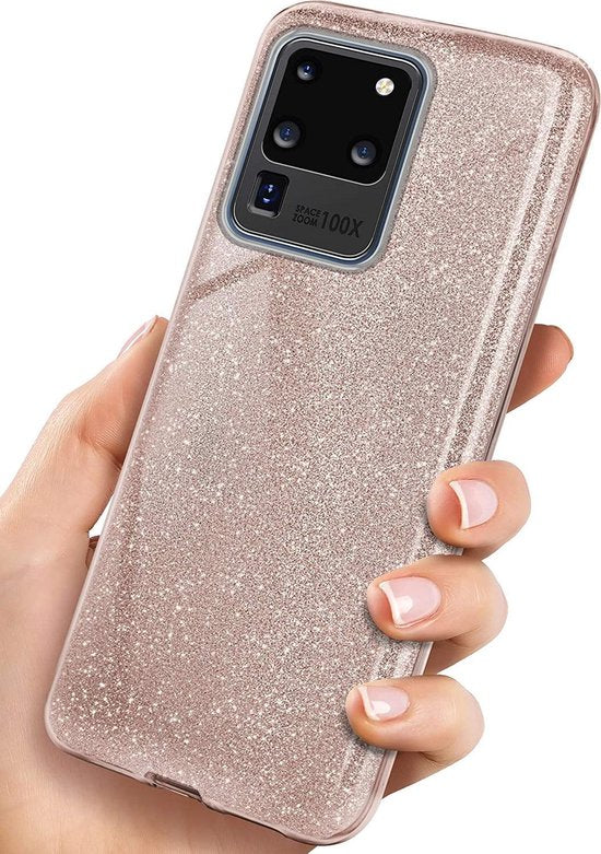 Samsung Galaxy S20 Ultra Hoesjes – Siliconen TPU Backcover – Glitter BlingBling – Roze-Ilumina Benelux