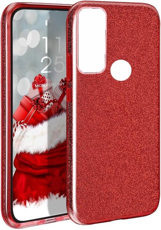 Samsung Galaxy A21S Hoesjes – Glitters TPU Siliconen Backcover – BlingBling Cover – Rood-Ilumina Benelux