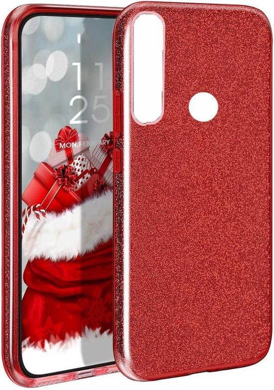 Motorola G8 Plus Hoesjes – Siliconen TPU Backcover – Glitter Bling – Schokbestendig – Rood-Ilumina Benelux