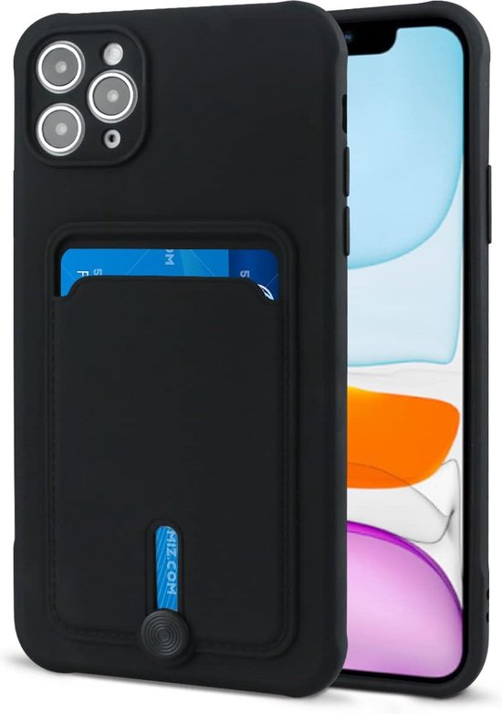 iPhone 11 Pro Max Hoesjes – Siliconen Backcover – Push-pull Pasjeshouder – Zwart-Ilumina Benelux