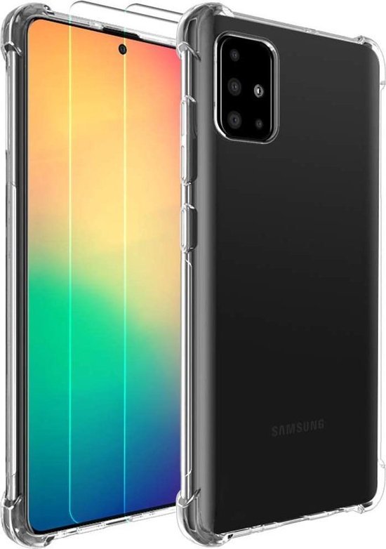 Samsung Galaxy A51 Hoesjes – Siliconen Backcover – Schokbestendig – 2x Screenprotector Gehard Glas – Transparant-Ilumina Benelux