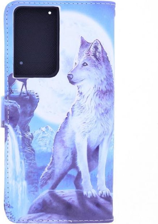 Samsung Galaxy S21 Ultra Hoesjes – Bookcase Portemonnee Hoes – Magneetsluiting – Wolf Print-Ilumina Benelux