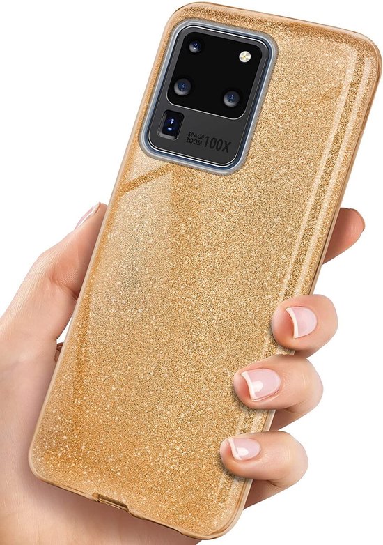 Samsung Galaxy S20 Ultra Hoesjes – Siliconen TPU Backcover – Glitter BlingBling Cover – Goud-Ilumina Benelux