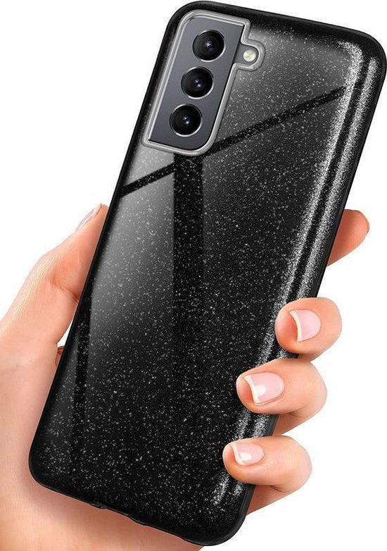 Samsung Galaxy S21 Plus Hoesjes – Siliconen TPU Backcover – Glitters BlingBling Cover – Zwart-Ilumina Benelux