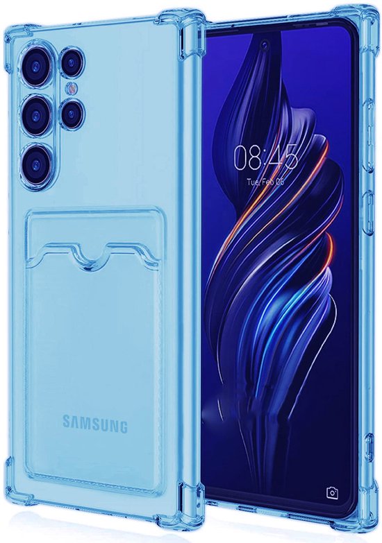 Samsung Galaxy S22 Ultra Hoesjes – TPU Backcover – Schokbestendig – Kaarthouder Pasjeshouder – Blauw-Ilumina Benelux