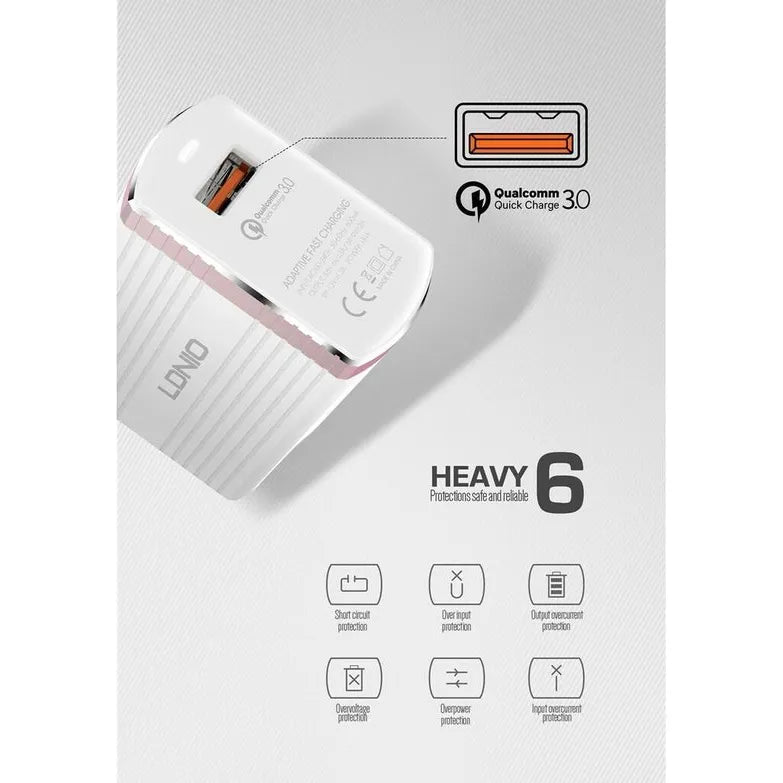 LDNIO A1302Q Snellader met USB-A naar Lightning Kabel – 18W Fast Charge – 1 Meter-Ilumina Benelux