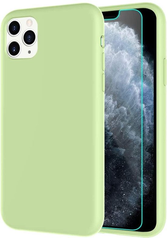 iPhone 11 Pro Hoesjes – Siliconen Backcover – SpearMint – Inclusief Screenprotector – Gehard Glas-Ilumina Benelux