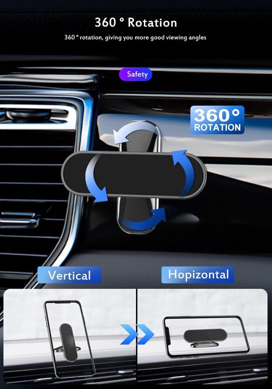 Telefoonhouder auto – Magnetische Autohouder – 360° Draaibaar – Sterke Magneet – Zwart-Ilumina Benelux