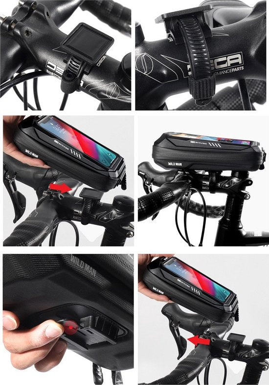 Telefoonhouder fiets – Waterdichte stuurtas – Voor mountainbike – Touchscreen venster – Zwart-Ilumina Benelux