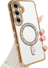 Samsung Galaxy A17 5G & A26 Hoesjes – MagSafe Magnetische TPU Backcover – Sparkle Glitter – Goud