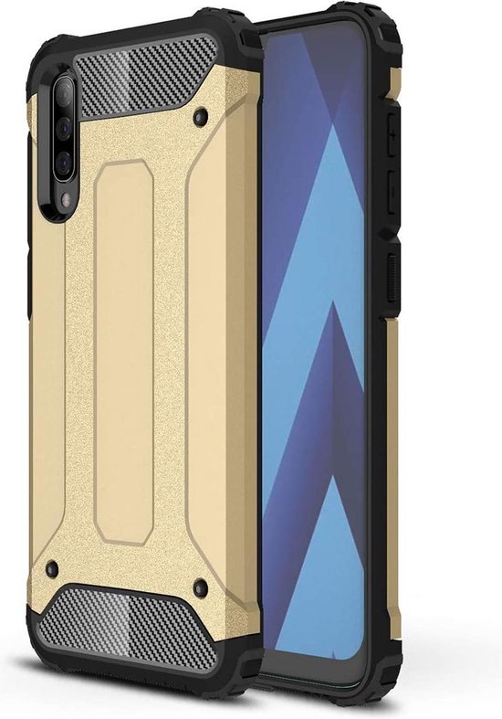 Samsung Galaxy A20S Hoesjes – Armor Hybrid Backcover – Schokbestendig – Goud-Ilumina Benelux