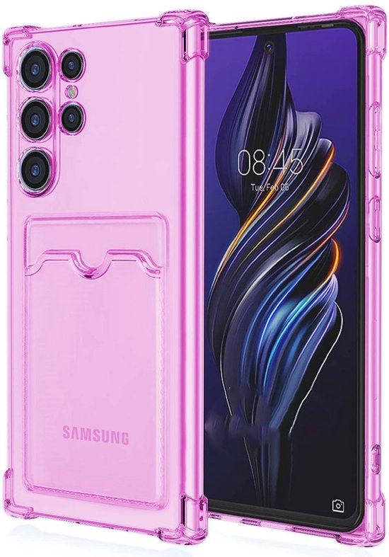 Samsung Galaxy S22 Ultra Hoesjes – Schokbestendige TPU Backcover – Pasjeshouder Kaarthouder – Roze-Ilumina Benelux