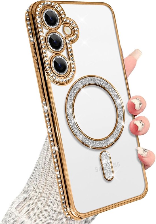 Samsung Galaxy A16 Hoesjes – MagSafe Magnetisch – Zachte TPU Backcover – Sparkle Glitter – Goud-Ilumina Benelux