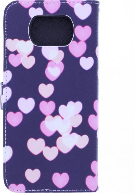 Nokia 2.4 Hoesjes – Bookcase Portemonnee Hoes – Magneetsluiting – Hearts Print – Roze-Ilumina Benelux