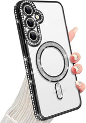 Magnetische Hoesje Geschikt voor: Samsung Galaxy S24 Plus / Galaxy S25 Plus Magsafe - Sparkle Glitter - Meisjes Vrouwen - Zachte TPU Cover - Zwart