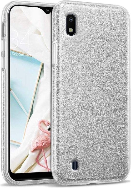Samsung Galaxy A10 Hoesjes – Siliconen TPU Backcover – Glitter BlingBling – Zilver-Ilumina Benelux