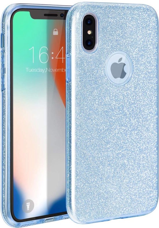 iPhone XS Max Hoesjes – Siliconen TPU Backcover – Glitter BlingBling Cover – Blauw-Ilumina Benelux