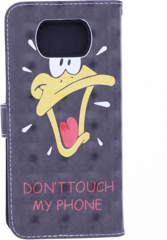 Nokia 2.4 Hoesjes – Bookcase – Magneetsluiting – Print Don't Touch My Phone Duck – Zwart-Ilumina Benelux