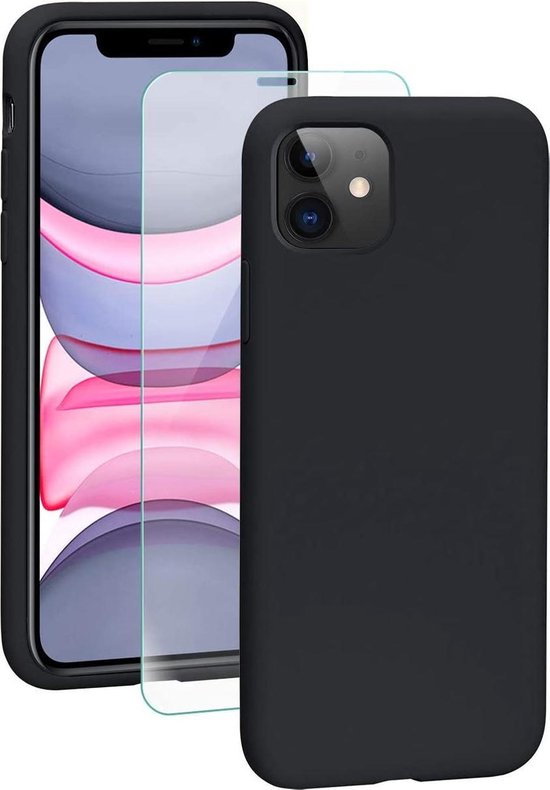 iPhone 11 Pro Max Hoesjes – Soft TPU Siliconen Backcover – 2x Gehard Glas Screenprotector – Zwart-Ilumina Benelux