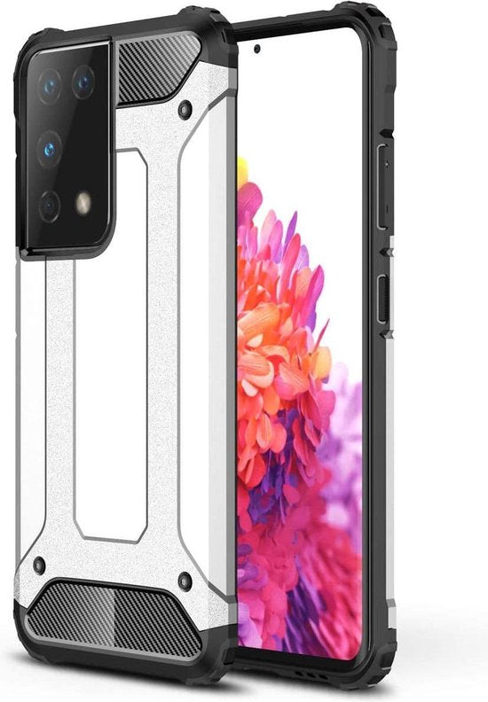 Samsung Galaxy S21 Ultra Hoesjes – Armor Hybrid Backcover – Schokbestendig – Zilver-Ilumina Benelux