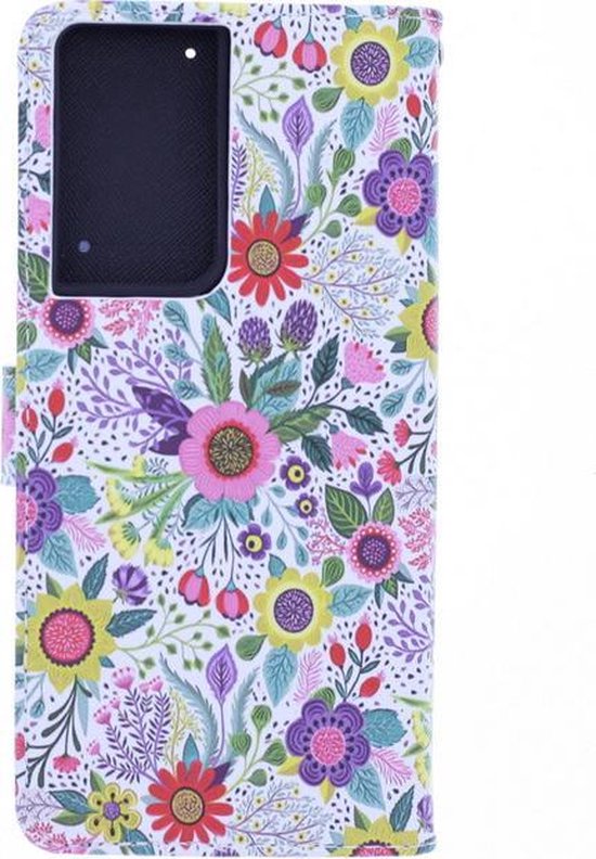 Samsung Galaxy S21 Ultra Hoesjes – Bookcase Portemonnee Hoes – Magneetsluiting – Bloemenprint – Multicolor-Ilumina Benelux