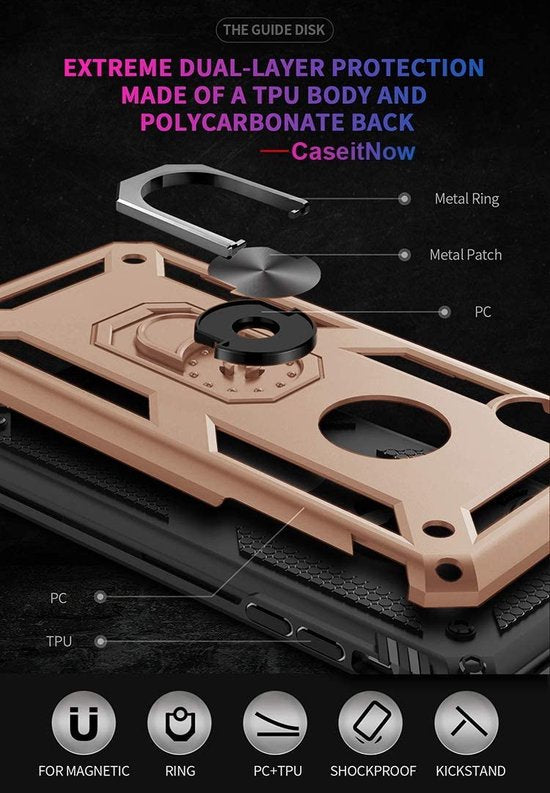 iPhone X/XS Hoesjes – Ring Armor Backcover – 360° Draaibare Standaard – Magneet – Goud-Ilumina Benelux