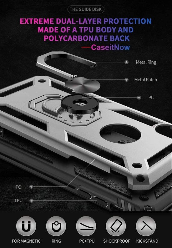 iPhone XS Max Hoesjes – Ring Armor Backcover – 360° Draaibare Standaard – Magneet – Zilver-Ilumina Benelux