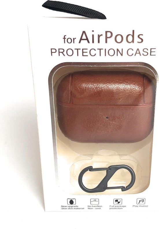 AirPods Pro Hoesje – Leren Look Case – Inclusief Hanger – Stijlvol – Bruin-Koptelefoon case-Ilumina Benelux