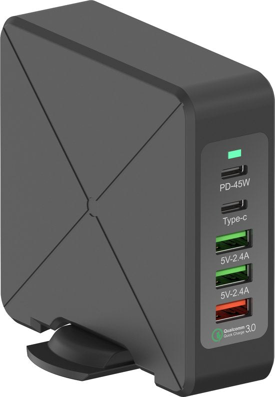 Oplader – 75W 5-poorts USB-C PD 45W & QC3.0 – Snelladen – Geschikt voor iPhone/iPad/Android-Oplader-Ilumina Benelux