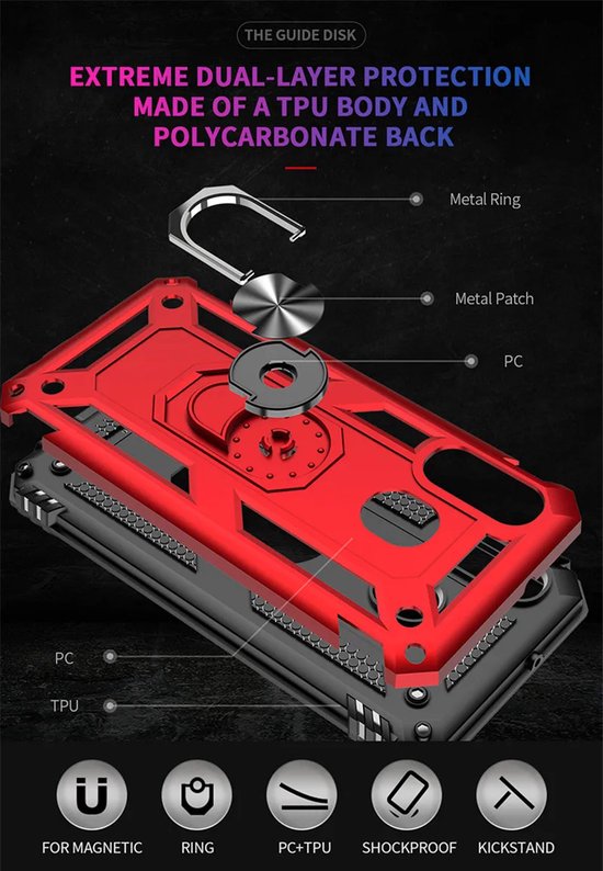 Anti-Shock Hybrid Ring Armor Hoesje Geschikt voor: Samsung Galaxy A40 - Blauw